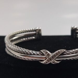 DAVID YURMAN | .13CTW DIAMOND "X" CROSSOVER CUFF, 6.5" - 925 STERLING SILVER